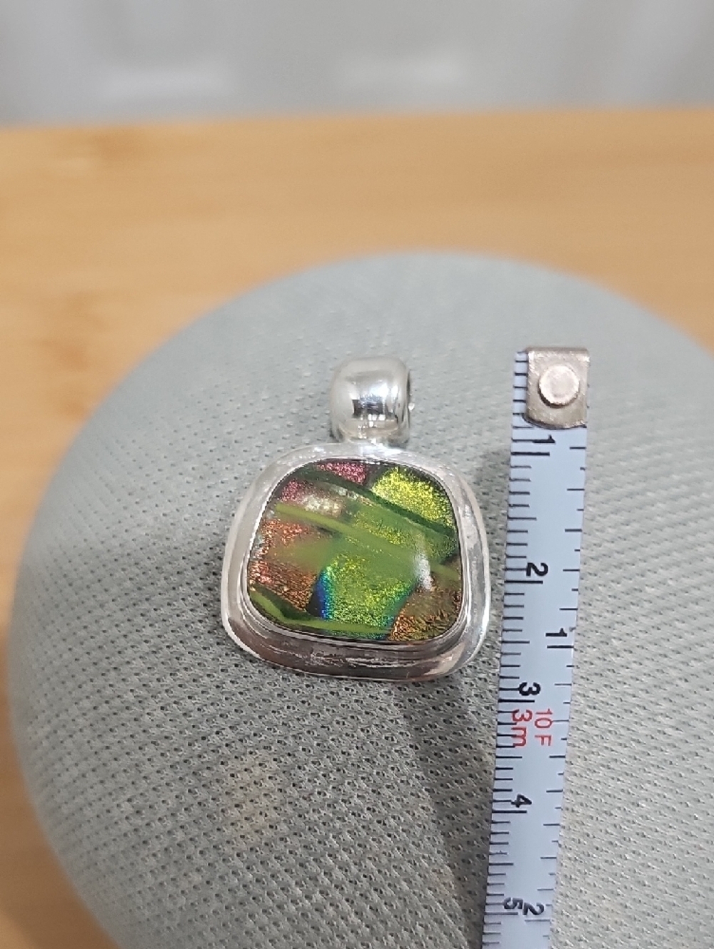 Iridescent Green Dichroic Glass Pendant in Sterling Silver - Picture 4 of 4